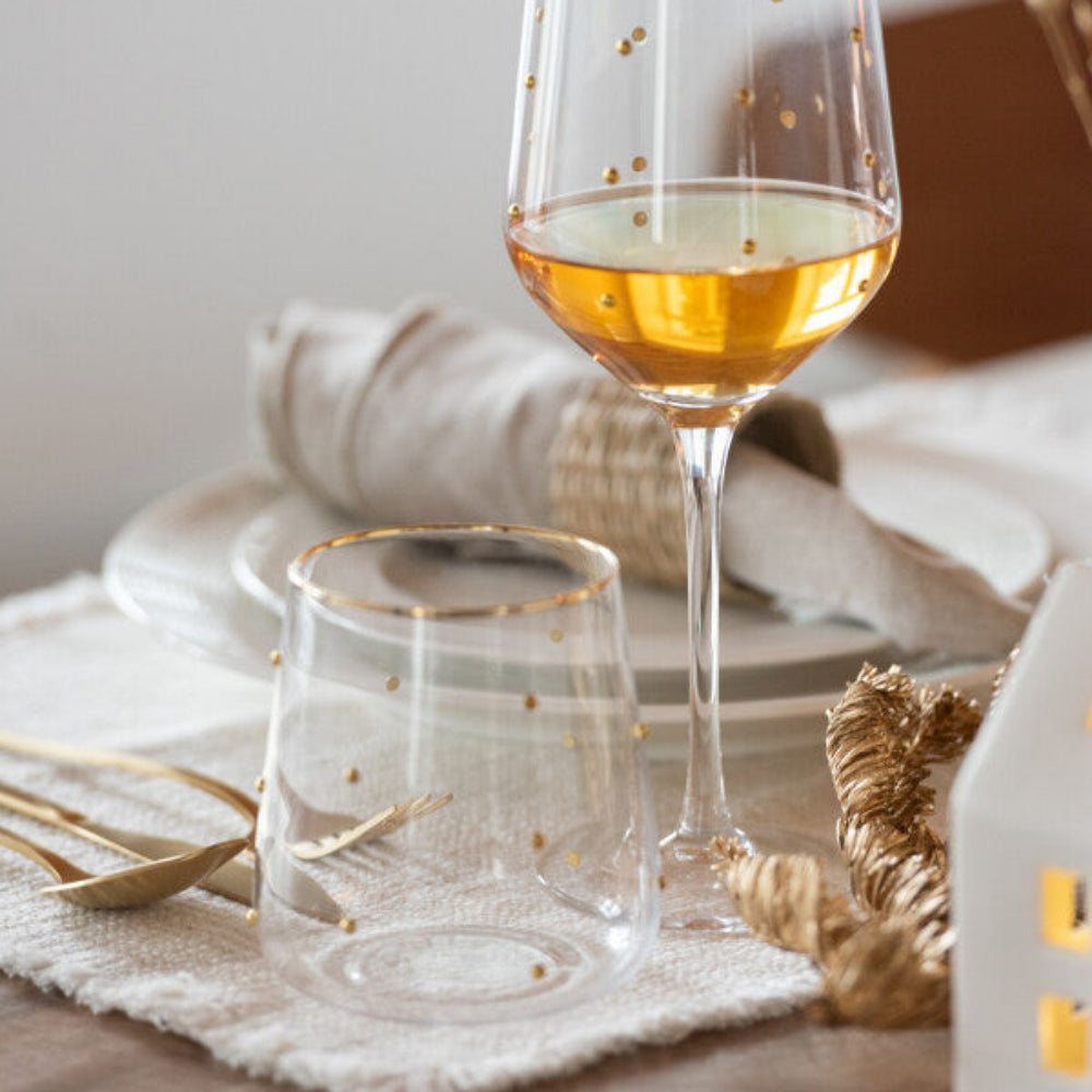 Gold Dotted Transparent Drinking Glass 420ml