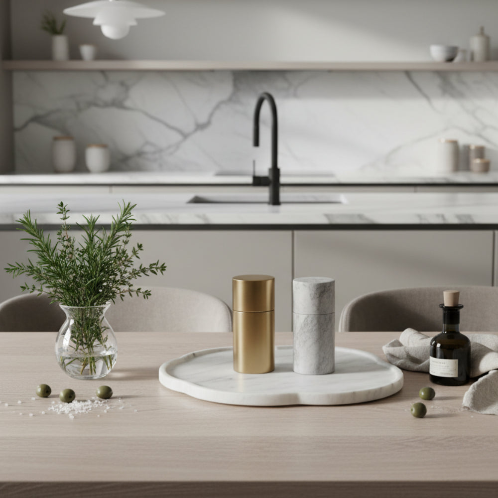 Rotating Marble Flower Tray – White Stone Centerpiece