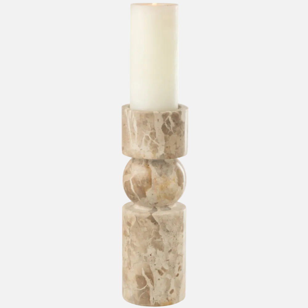 Candle Holder Marble Beige – Large Stone Pillar Holder