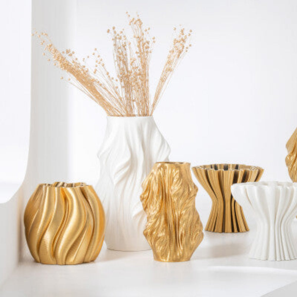 Gold 3D Printed Porcelain Irregular Vase