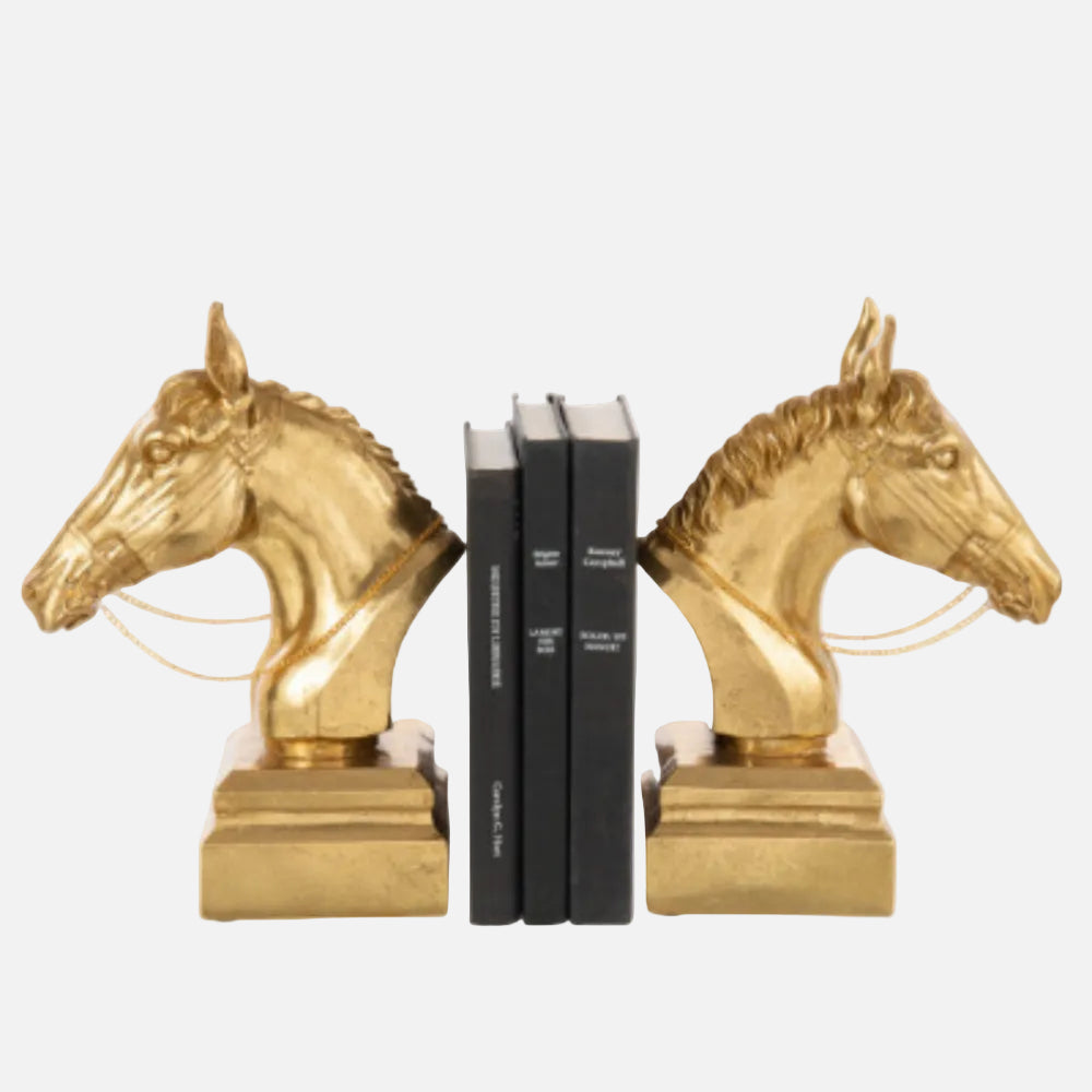 Gold Horse Head Bookends Set of 2 – Decorative Shelf Support