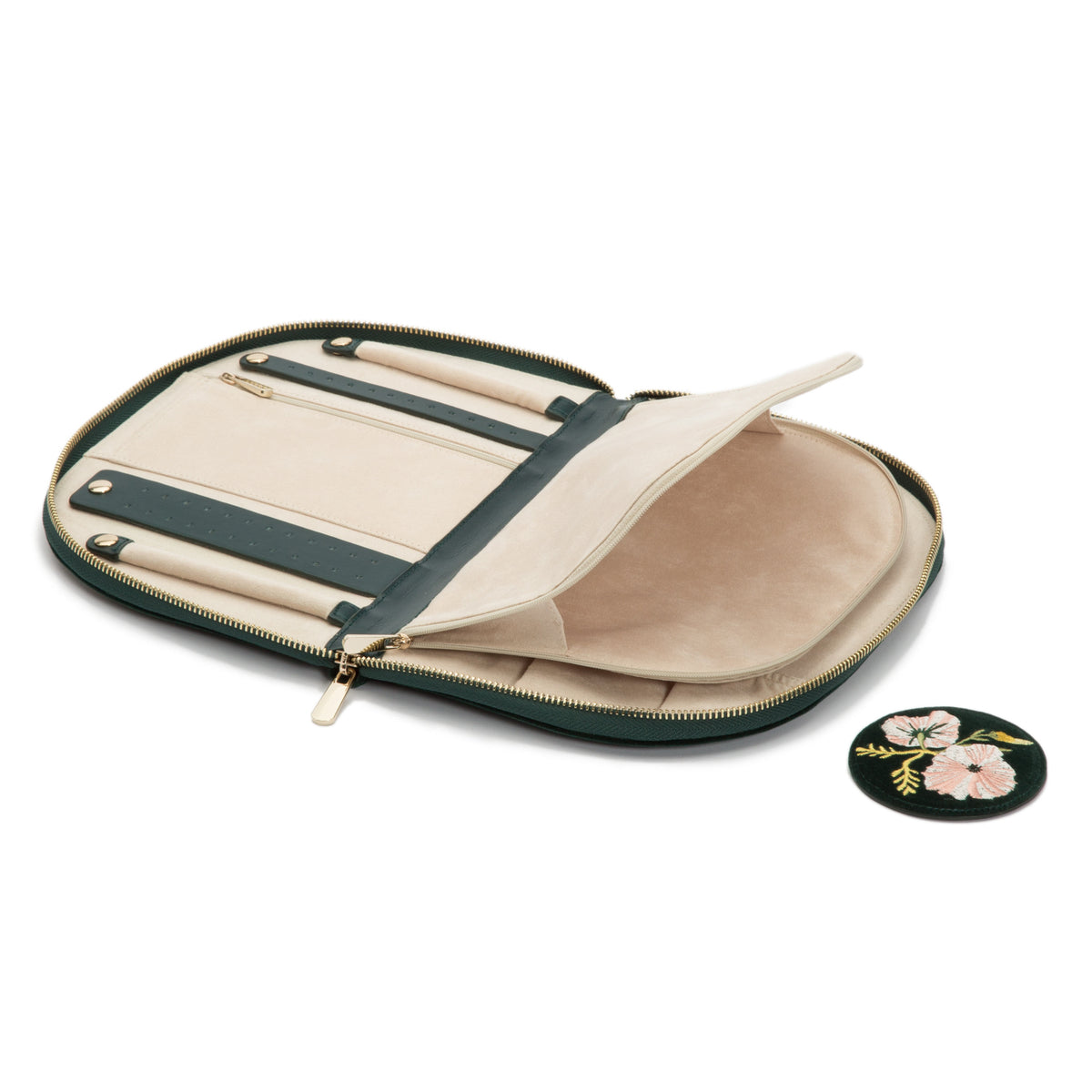 Zoe Velvet Forest Green Jewelery Portfolio, 27x18.8cm
