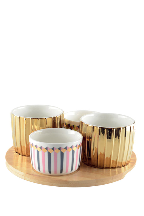 Aperitif cups with Wooden Tray, Set of 4 - Maison7