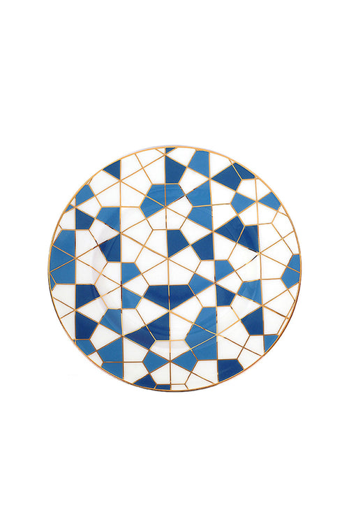 Geometric Dessert Plates, Blue, Set of 6