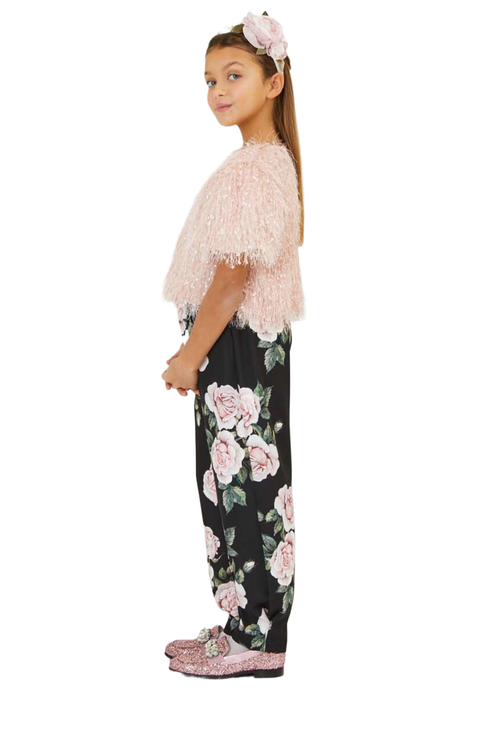Rose print cady trousers